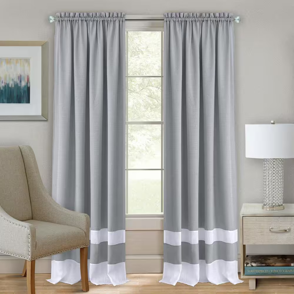 Darcy 52 In. W X 63 In. L Polyester Light Filtering Window Panel in Grey/White