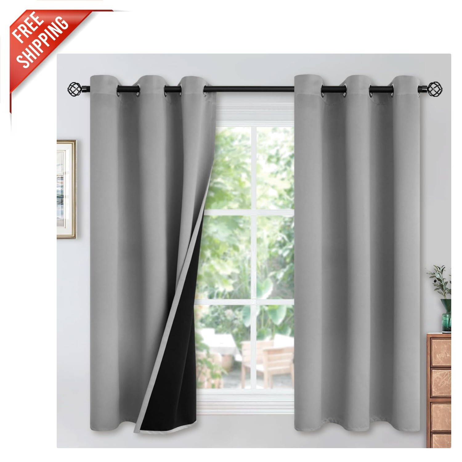 Elegant 100% Blackout Thermal Curtains with Grommet Top – 42 x 45 Inch, 2 Panels