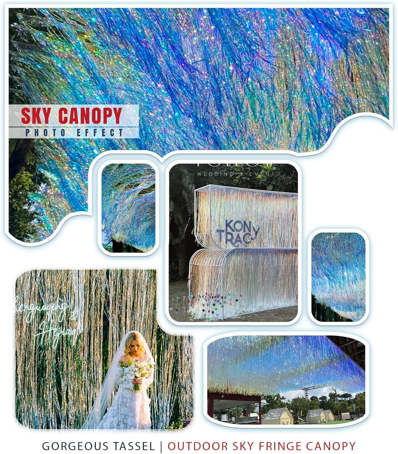 Gorgeous Iridescent Fringe Tinsel Streamers, 2 Pack of 3.3X 3.3 ft Neon