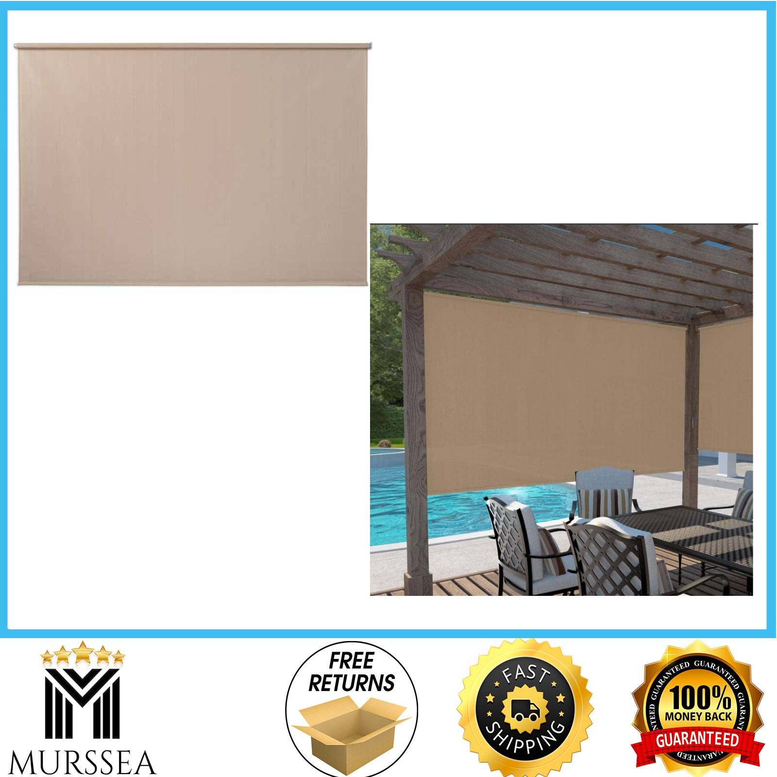 Coolaroo – Cordless Spring Operated Exterior Roller Shade – 96 in. W x72 in