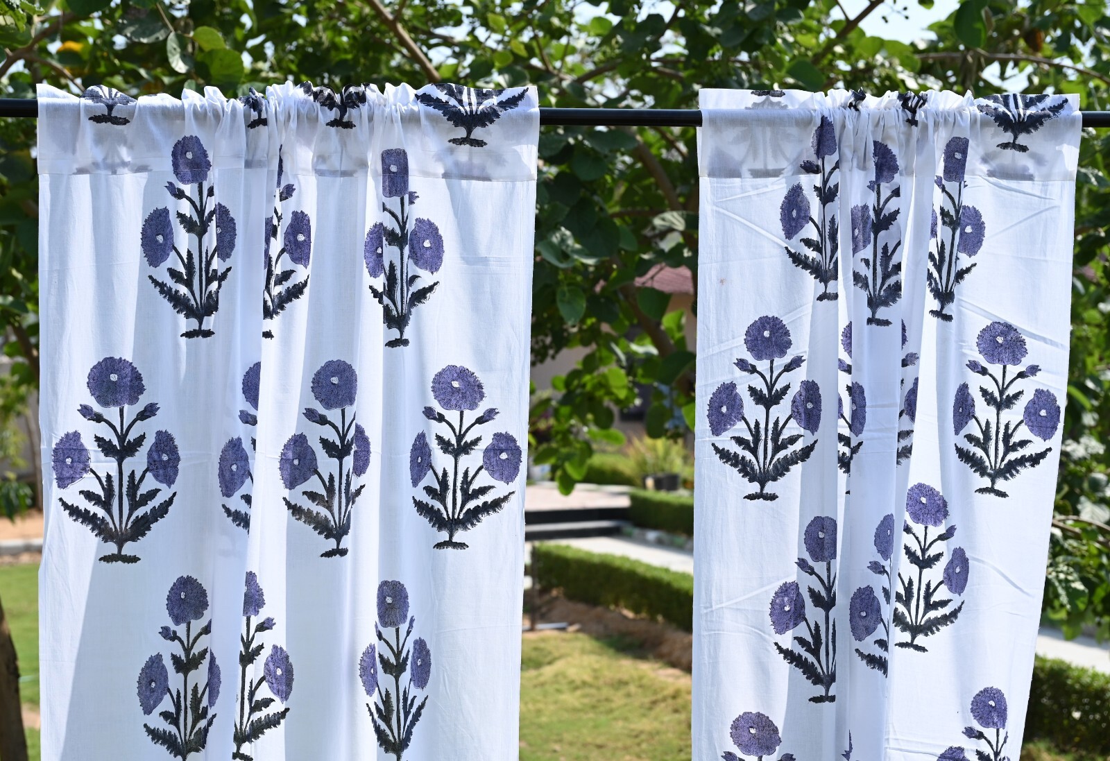 Purple Hand block Print Curtain Panels Set of 2 Panel Indian Cotton Curtains