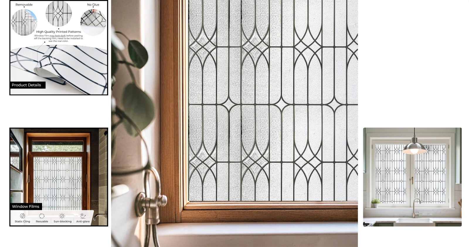 Elegant Window Privacy Film – Stained Glass Effect, UV Protection, 17.3″x78.7″