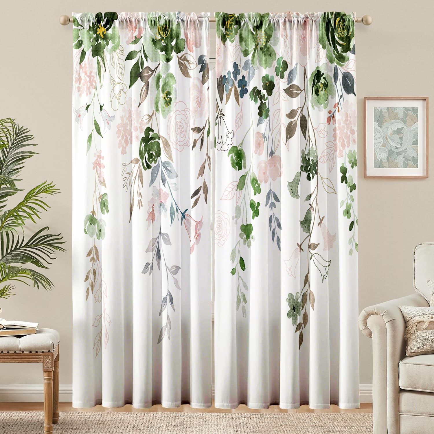 Floral Curtains 84 Inches Long 2 Panels,Vintage Pastoral Farmhouse Light Filt…