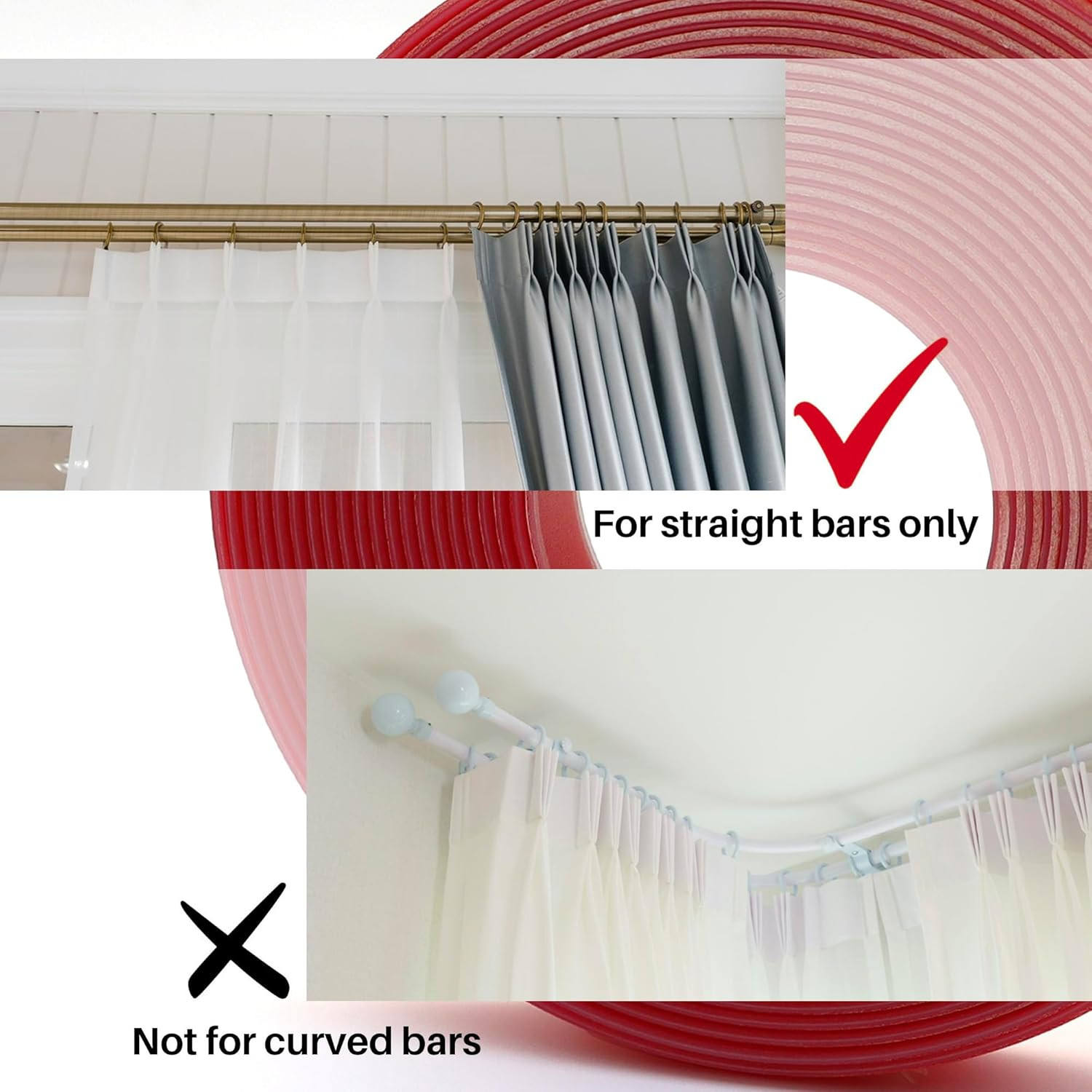 16.4 Ft Hard Surface Curtain Rod Tape, Solve the Problem of Curtain Rings on Tel
