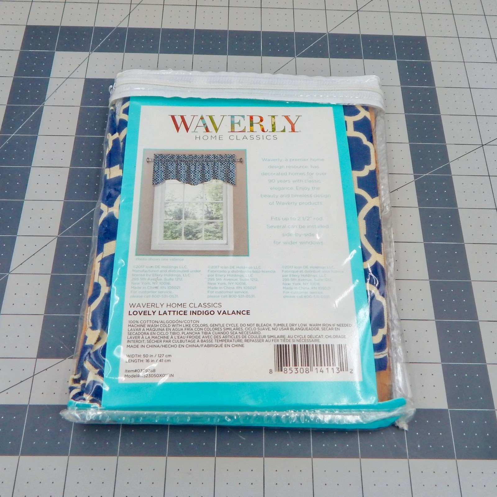 Waverly Home Classics Wave Window Valance Lovely Lattice Indigo Blue 50”x16”