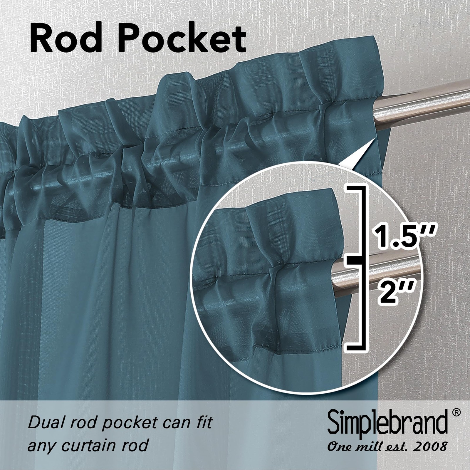 Simplebrand Dusty Blue Valances 14 Inches Long for Living Room Pocket 2 Panel Li