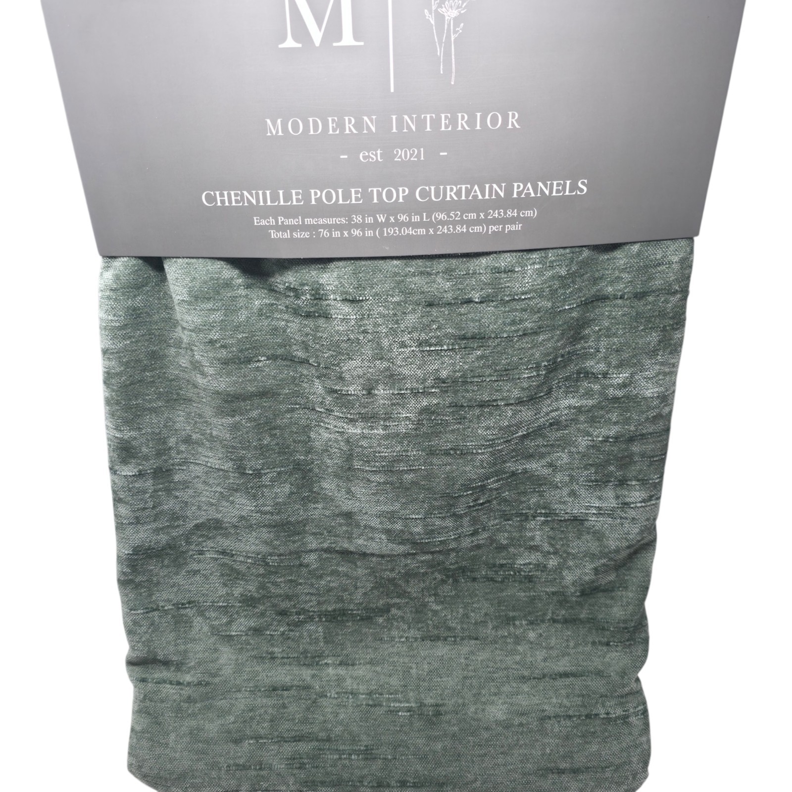 Modern Interior Chenille Rod Pocket Curtains Set 4 38×96 Green Moss Opaque