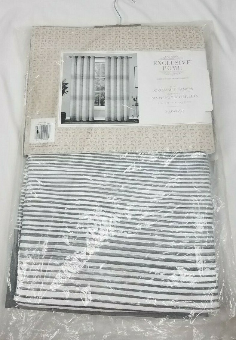 Exclusive Home Kadomo Grommet Panel Pair Cloud Grey Stripe 54″x96″ NEW