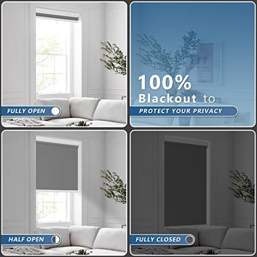Motorized Roller Shade with Remote Control, Motorized 48″W x 72″H Dark Grey