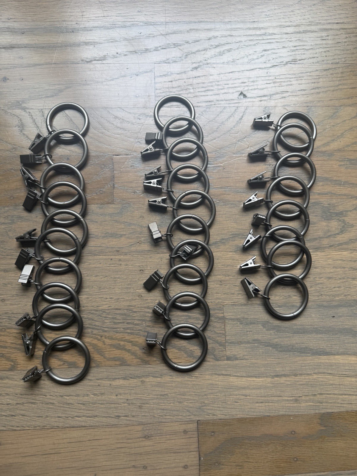 Round Clip Ring Curtain Rings Set of 28 Matte Pewter Gunmetal Drapery