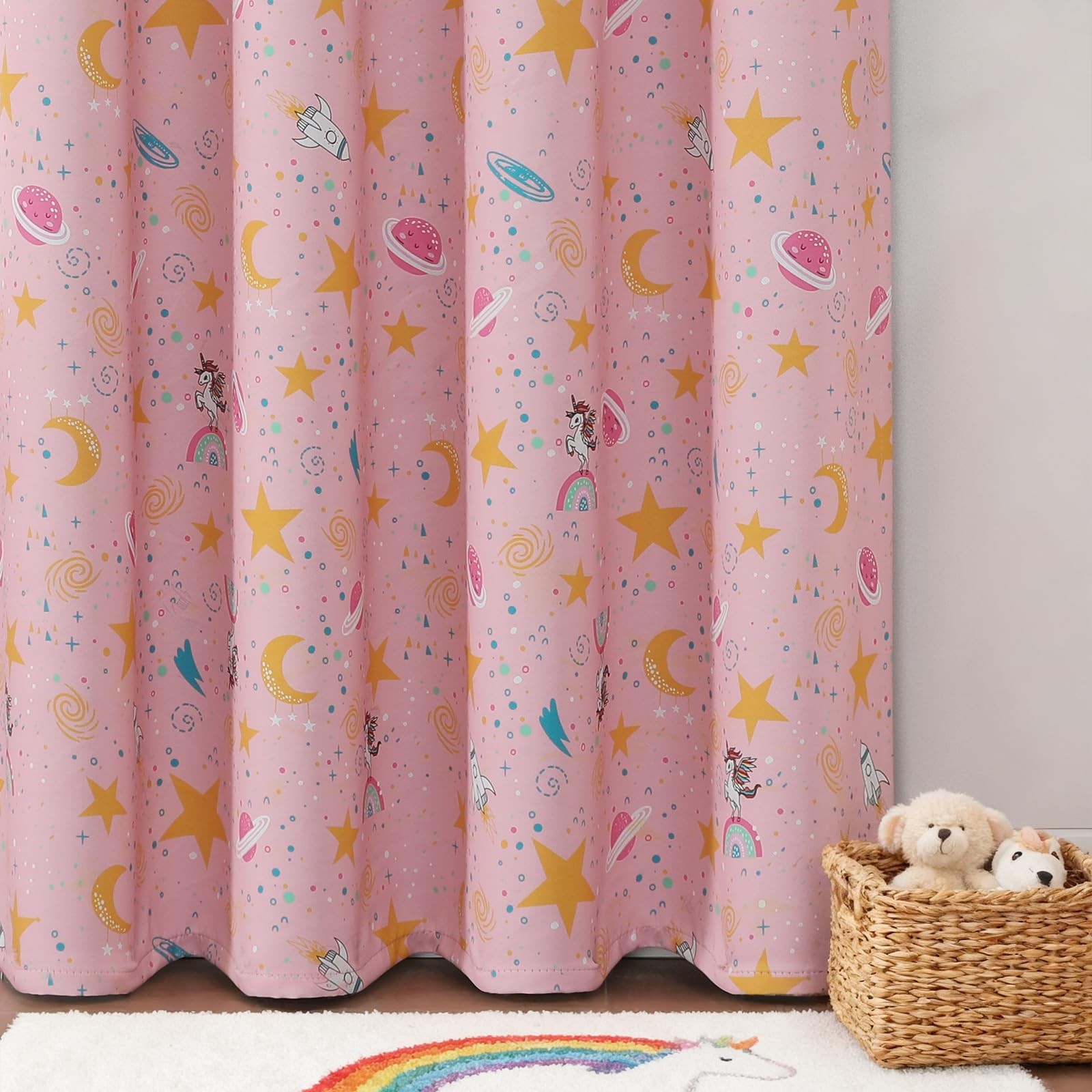 Unicorn Princess Theme Pink Blackout Curtains for Girls Bedroom 63 Inches Len…