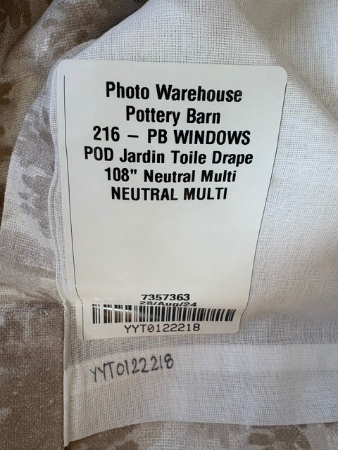New Pottery Barn JARDIN TOILE DRAPE CURTAIN 108″ *Neutral Multi* LIGHT FILTERING