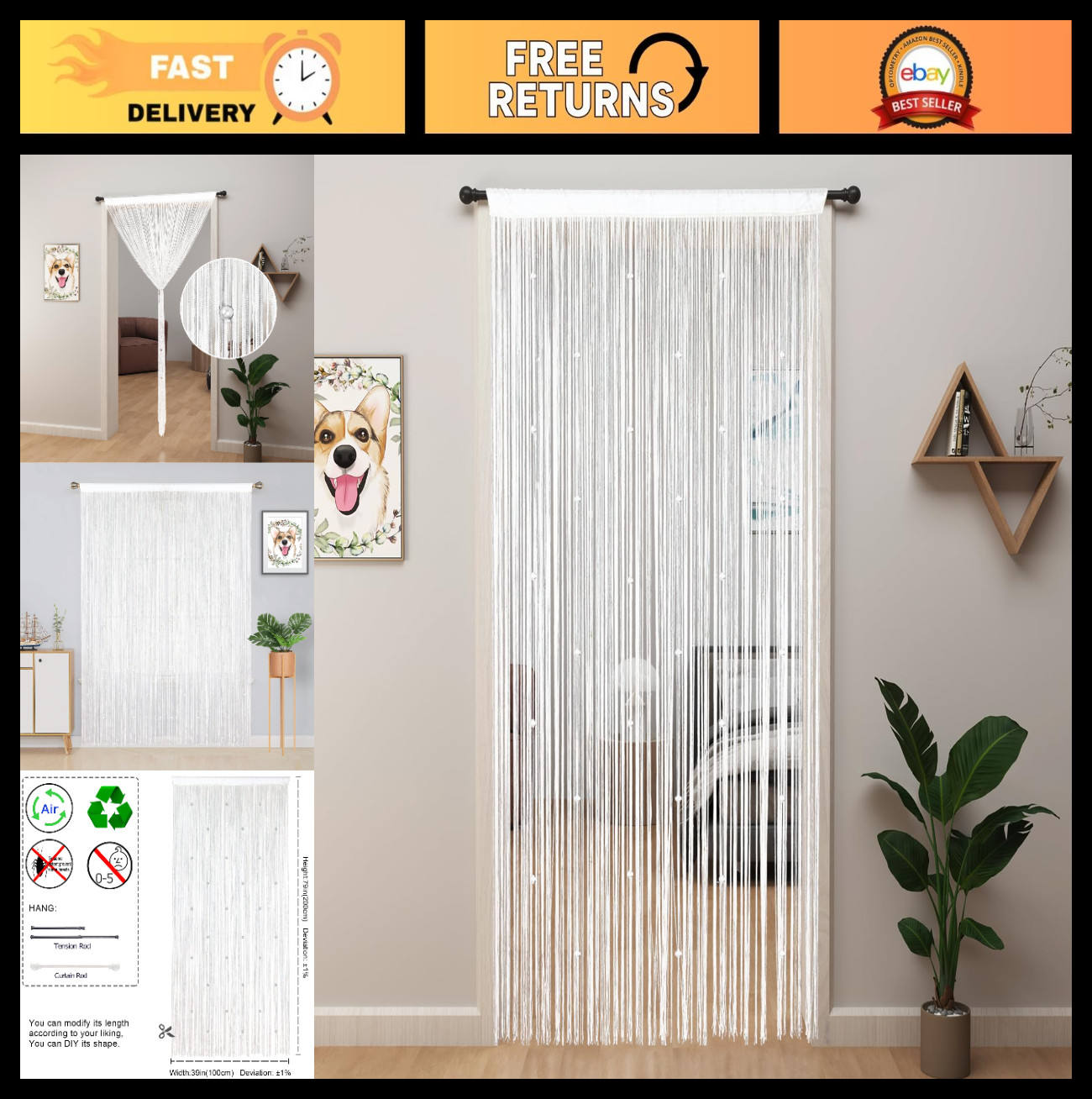Beaded Doorway Curtain – Crystal Beaded Hanging Decoration for Interior Partitio