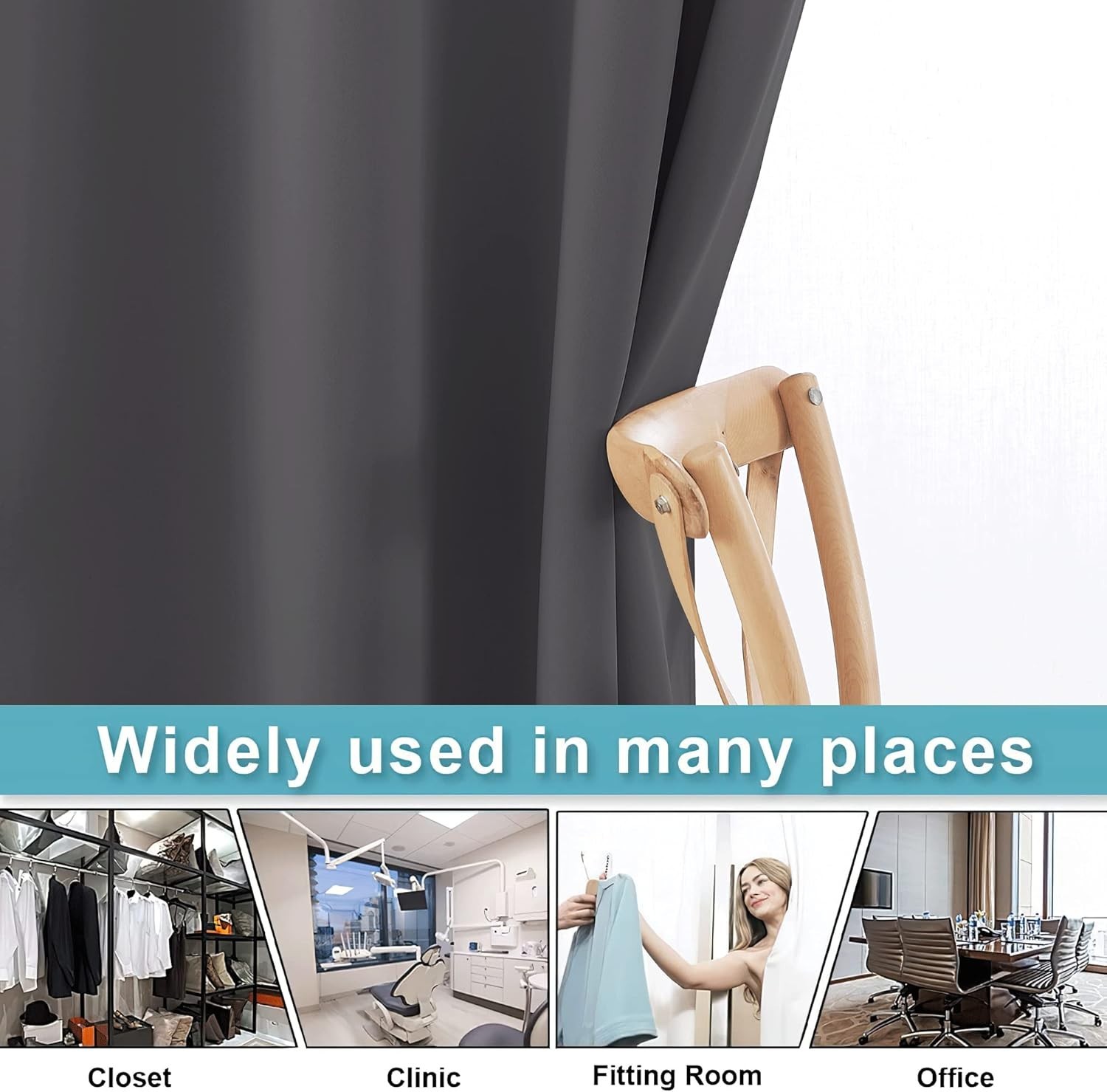 Elegant Blackout Room Divider Curtain 100″ Wide x 84″ Long – Grey Grommet Style