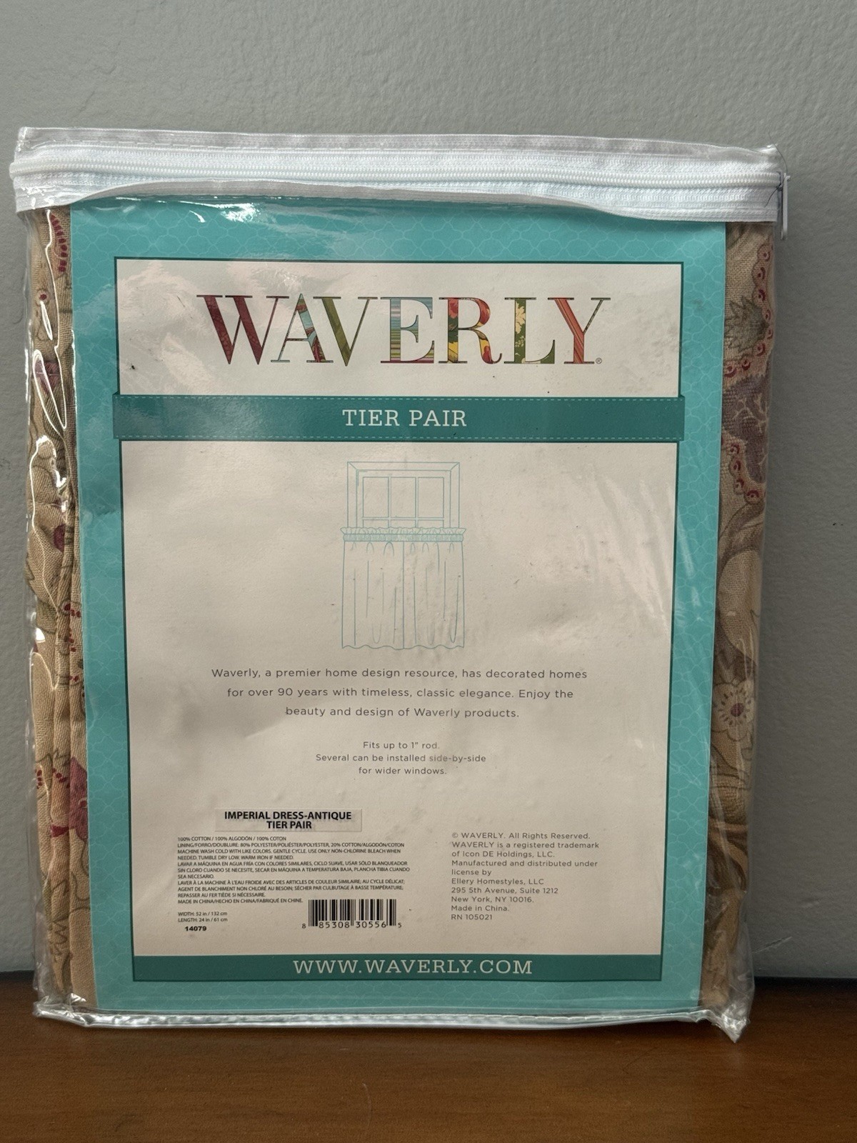 Waverly Imperial Dress Antique Tiers (1 Pair) Curtains L52″Wx24”L New Old Stock