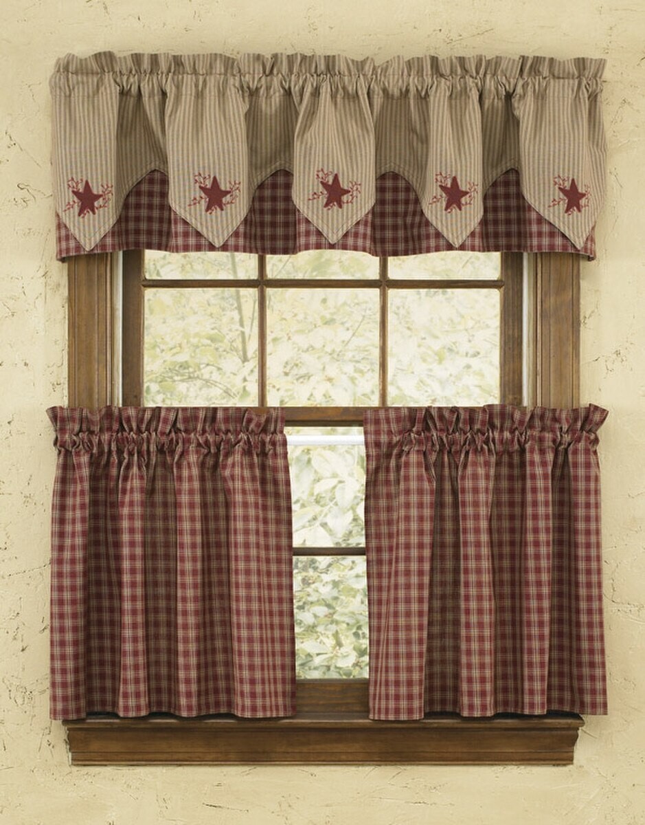 Sturbridge Star Embroidered Point Valance Wine Check Pip Star Valance Only Park