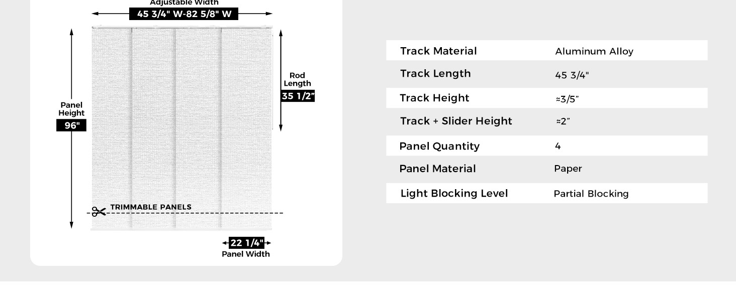 Adjustable Panel Track Blinds for Sliding Glass Door, Cut-to-Height Paper Fabric
