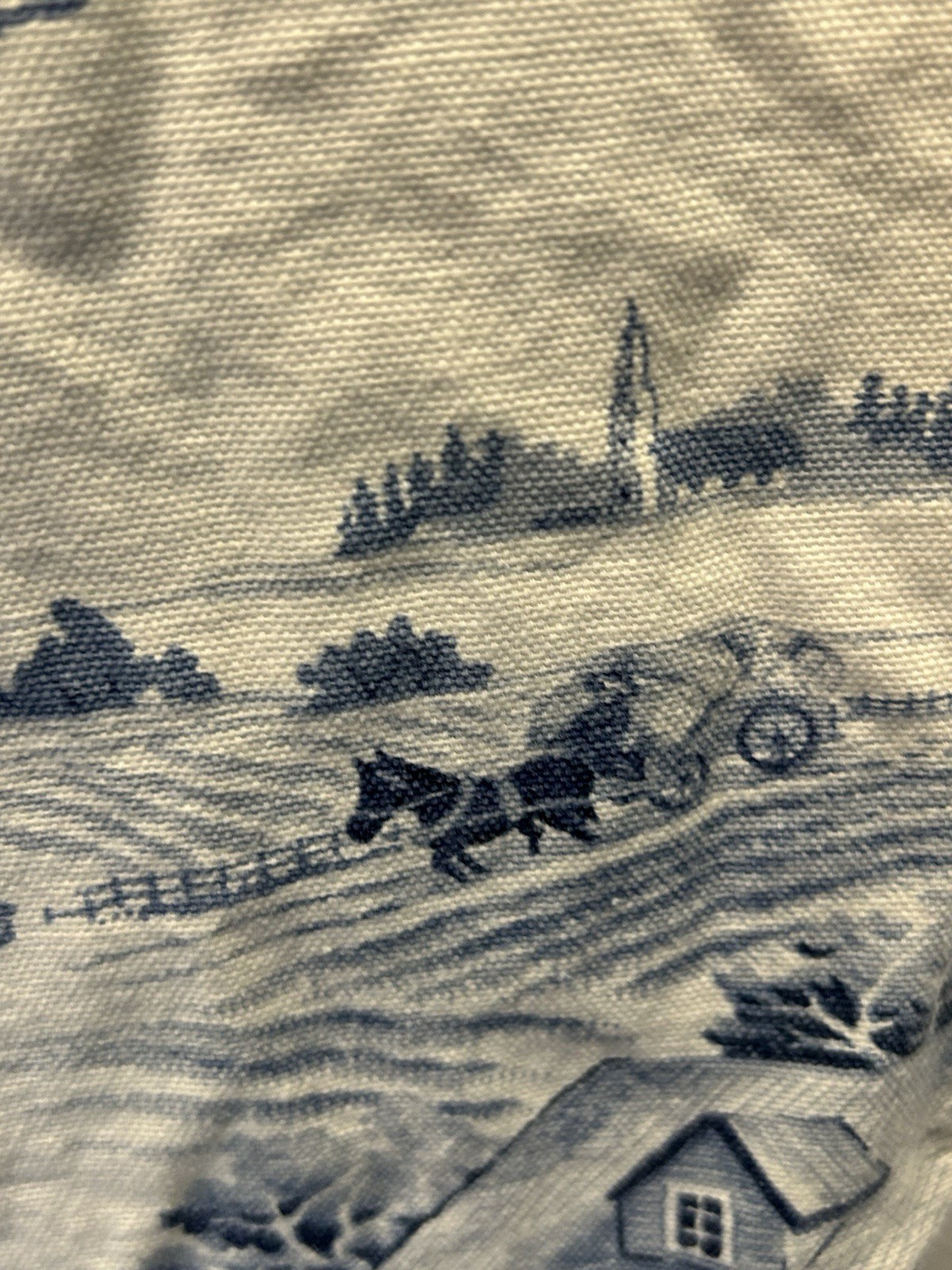 Blue White Farm Toile Fabric Curtains 2 Panels Farm house Country 49″ x 20″ L8