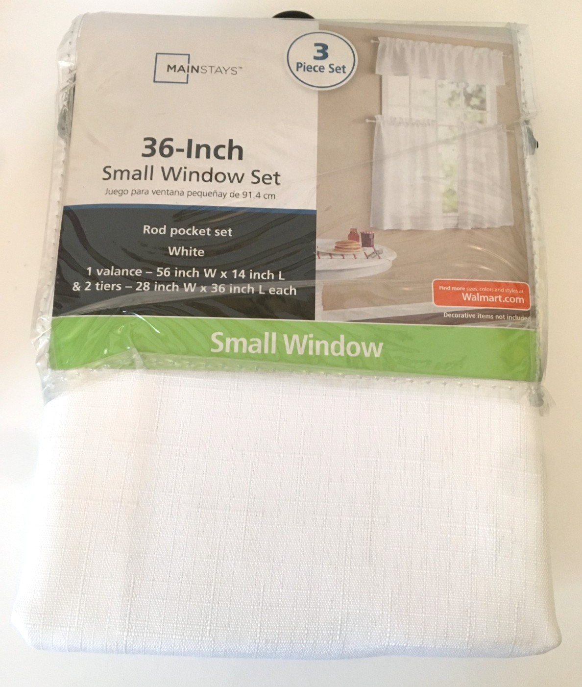 Small Window Rod Pocket Valance & Tiers White 3 Piece Set 36″ Mainstays 2017