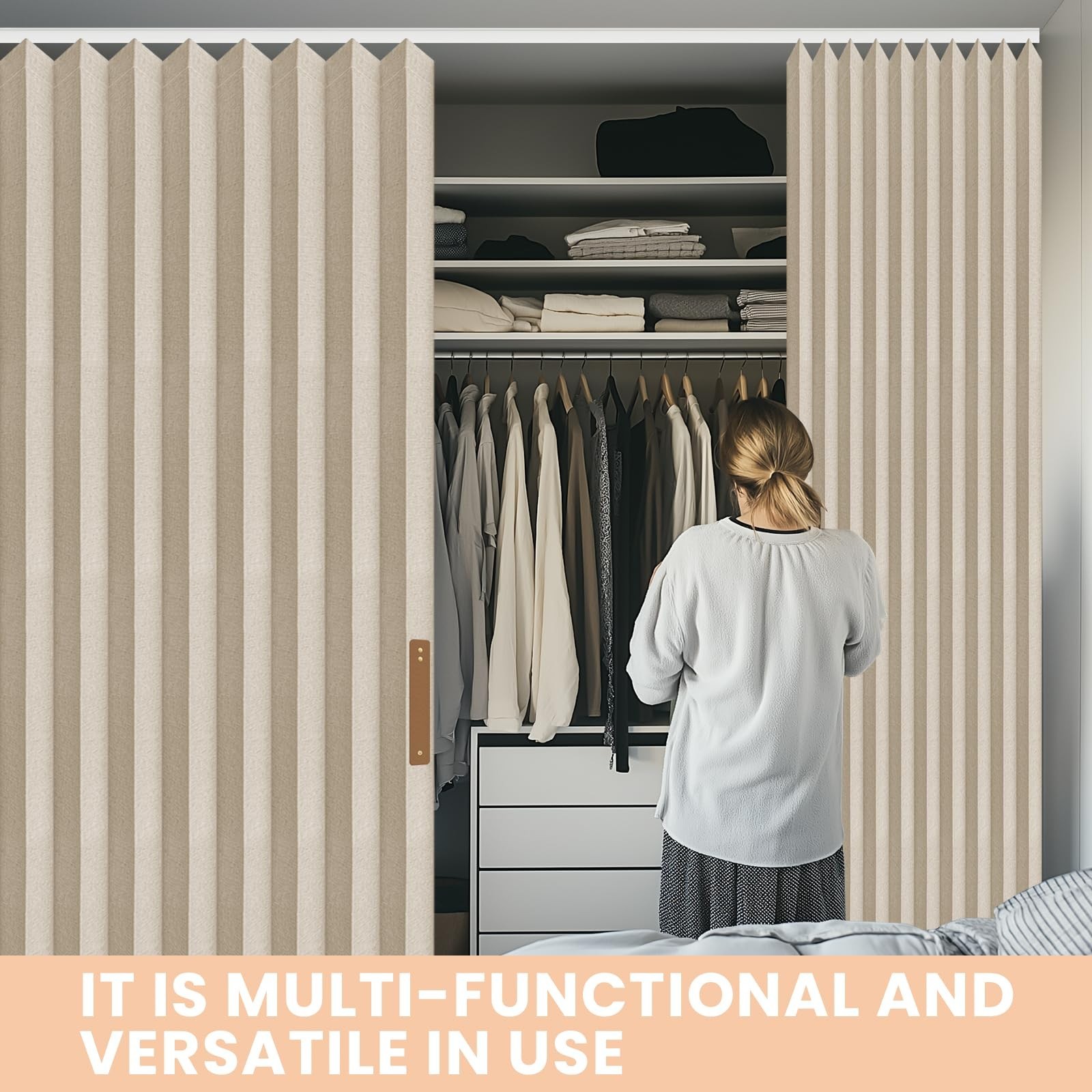 Retractable Accordion Room Divider Curtain with Ceiling Track – 100” W x 84” L