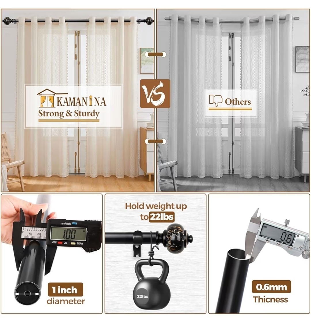 KAMANINA 1 Inch Curtain Rods for Windows 72 to 144 Inches (6-12ft) Bronze Heavy