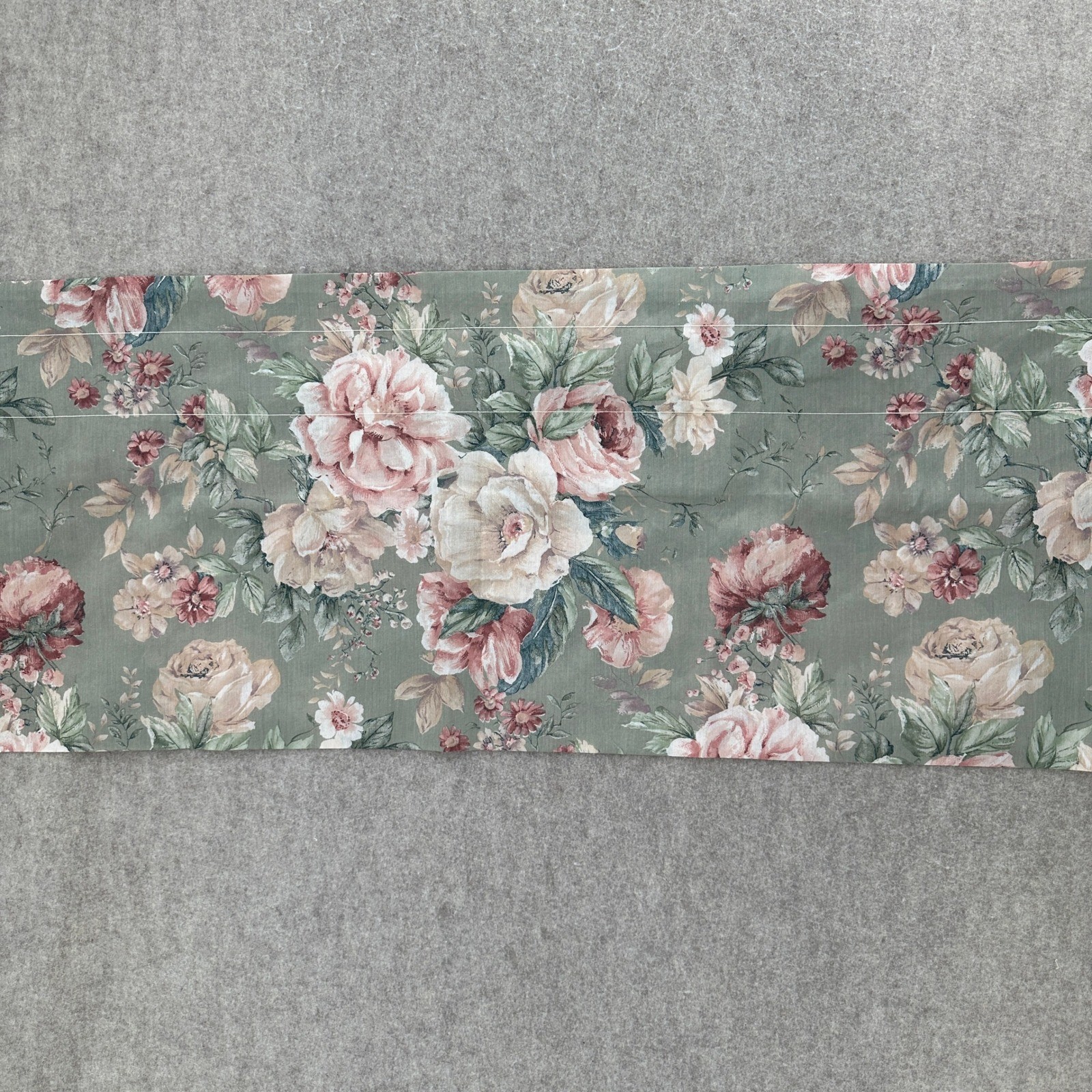 VTG Floral Cabbage Rose Window Valance Set Sage Green Pink 2 Pieces 17X67, 15X70