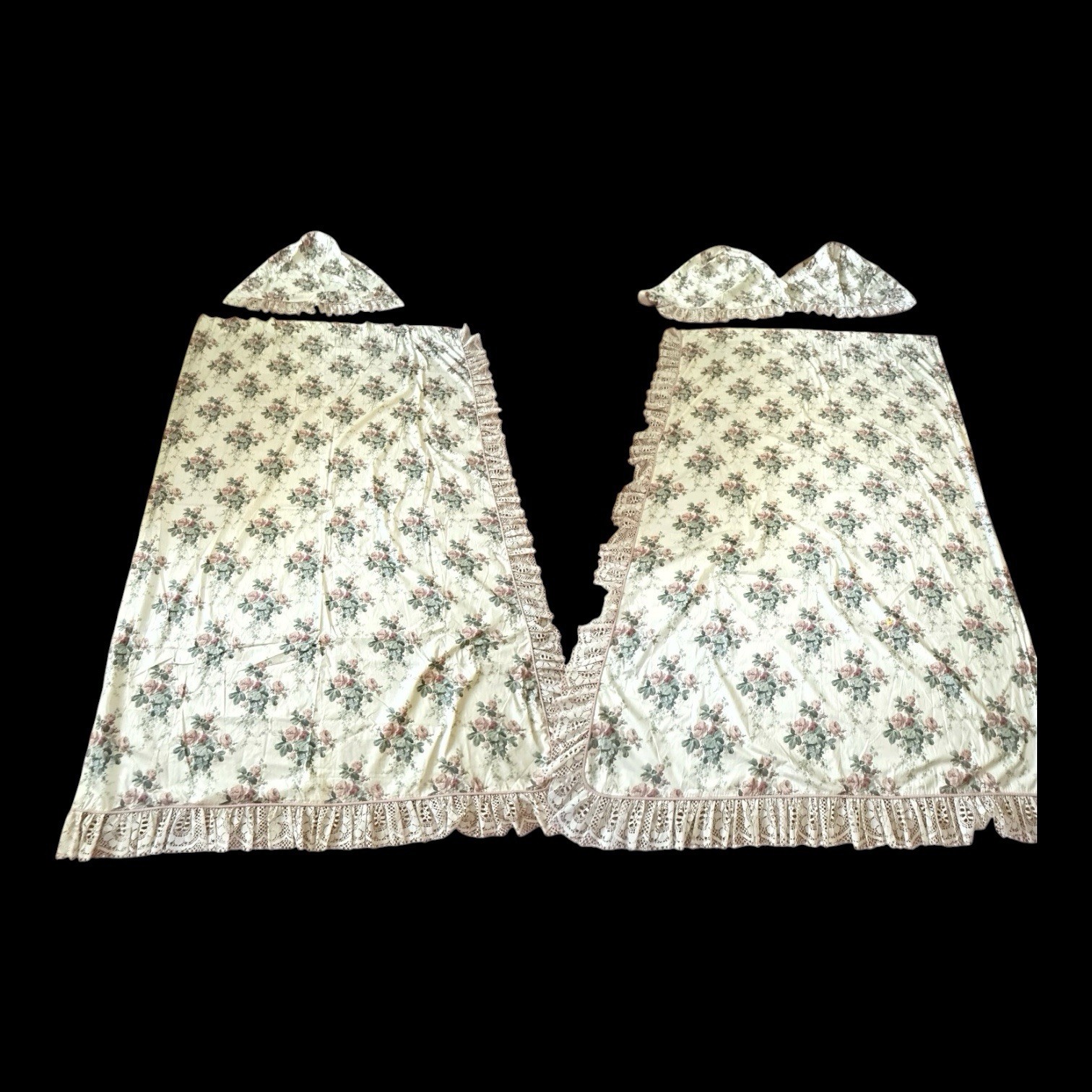 Vintage Croscill Chestnut Hill Rose Curtains Panels 3 Waterfall Valance Set 5Pc
