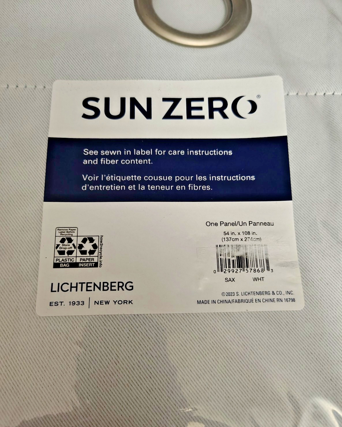 SUN ZERO SAXON BLACKOUT GROMMET CURTAIN PANELS (2) OYSTER WHITE 54″W X 108″L NEW