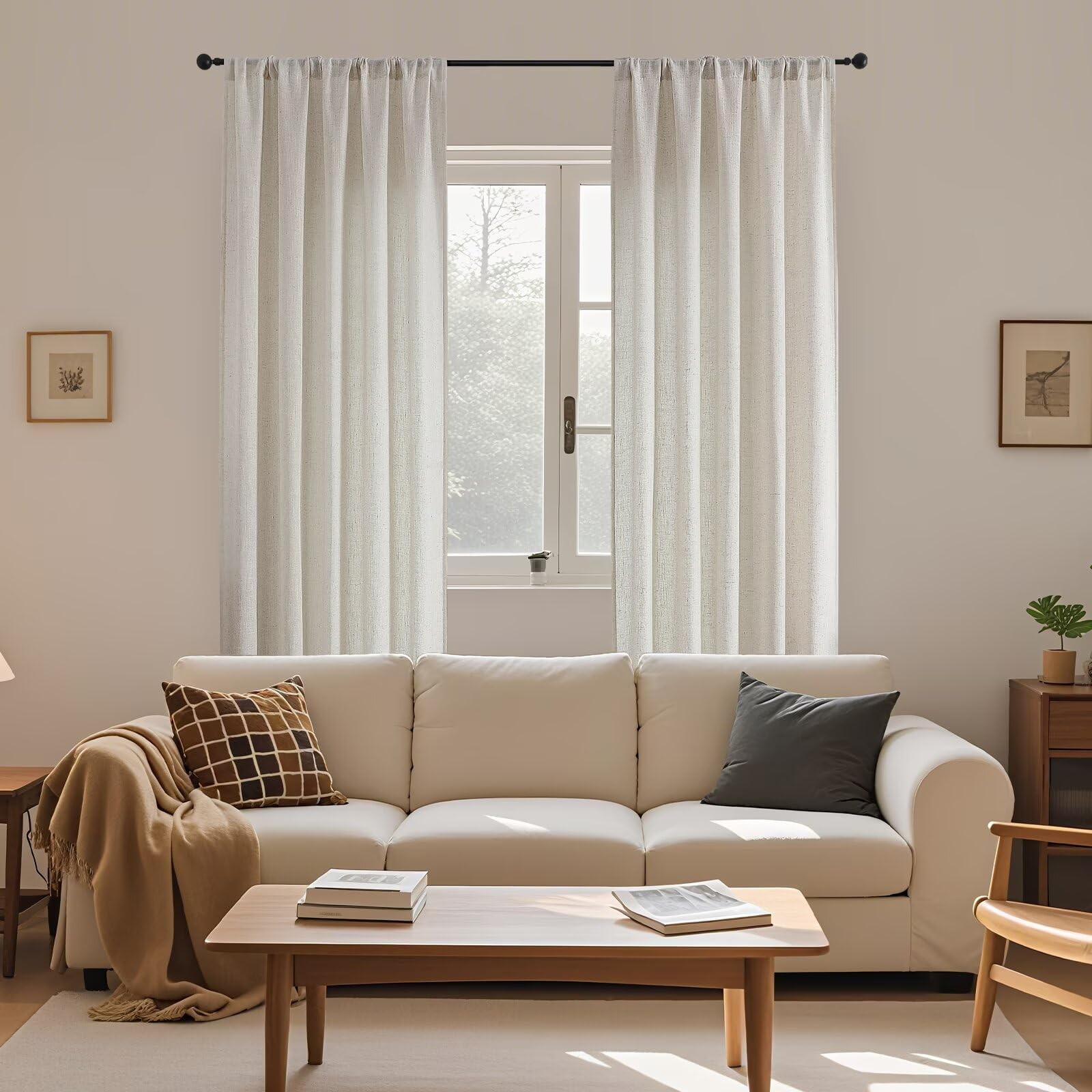Natural Off White Linen Non See Through Semi Sheer Privacy Curtains 84 Inches…