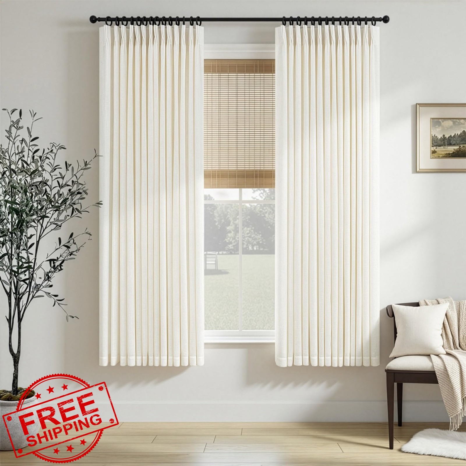 DANCURTON Natural 40×68 Inch Linen Curtains 2 Panel