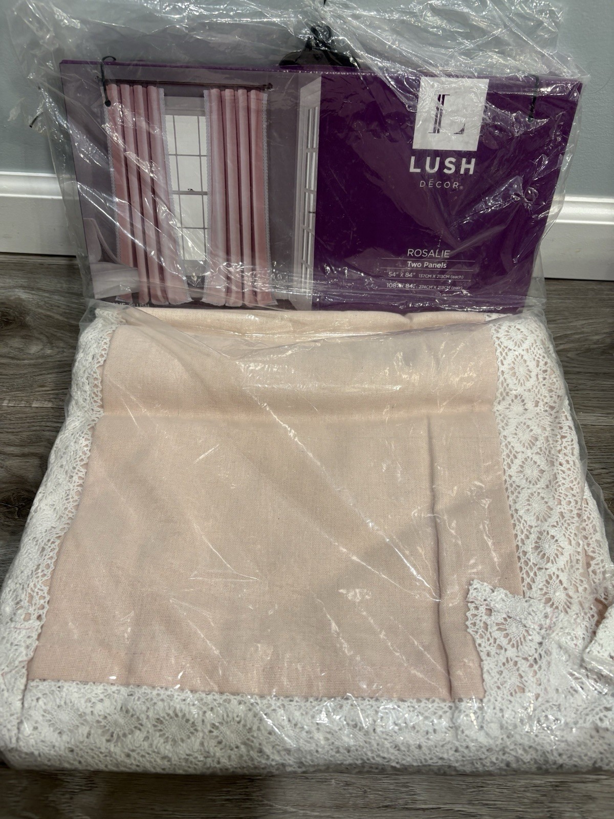 Lush Decor – Rosalie Window Curtains 2 Panels Pink Lace Trim (54×84 each) NEW