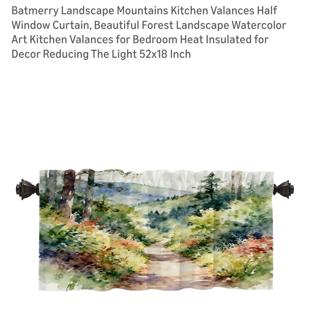 Batmerry Landscape Mountain Kitchen Valance-52″x18″-NEW IN ORIG PKG