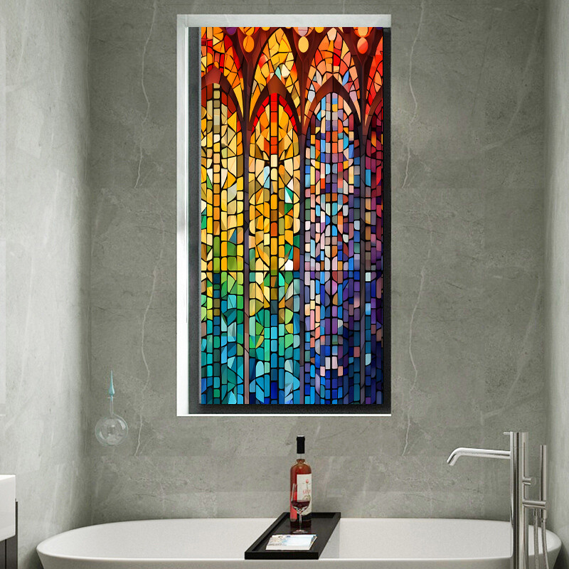 US Vintage Stained Glass Film Cling Window Sticker Home Bathroom Door Decor