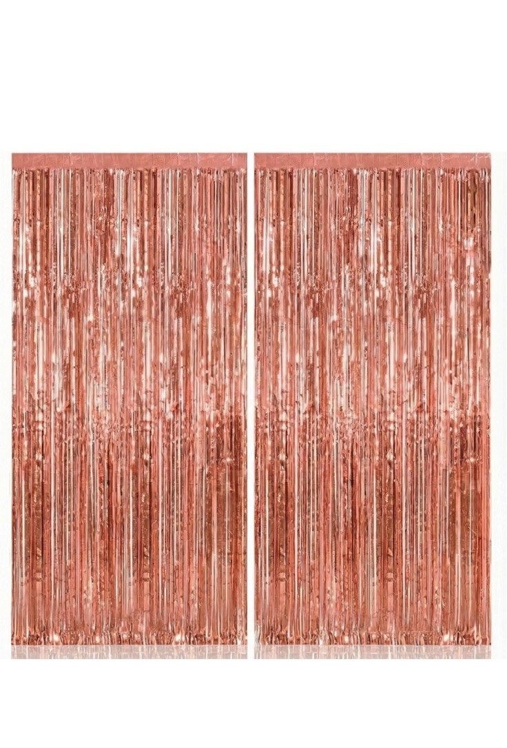 , Rose Gold Fringe Curtain – XtraLarge 3.2×8 Feet, Pack of 2 | Rosegold