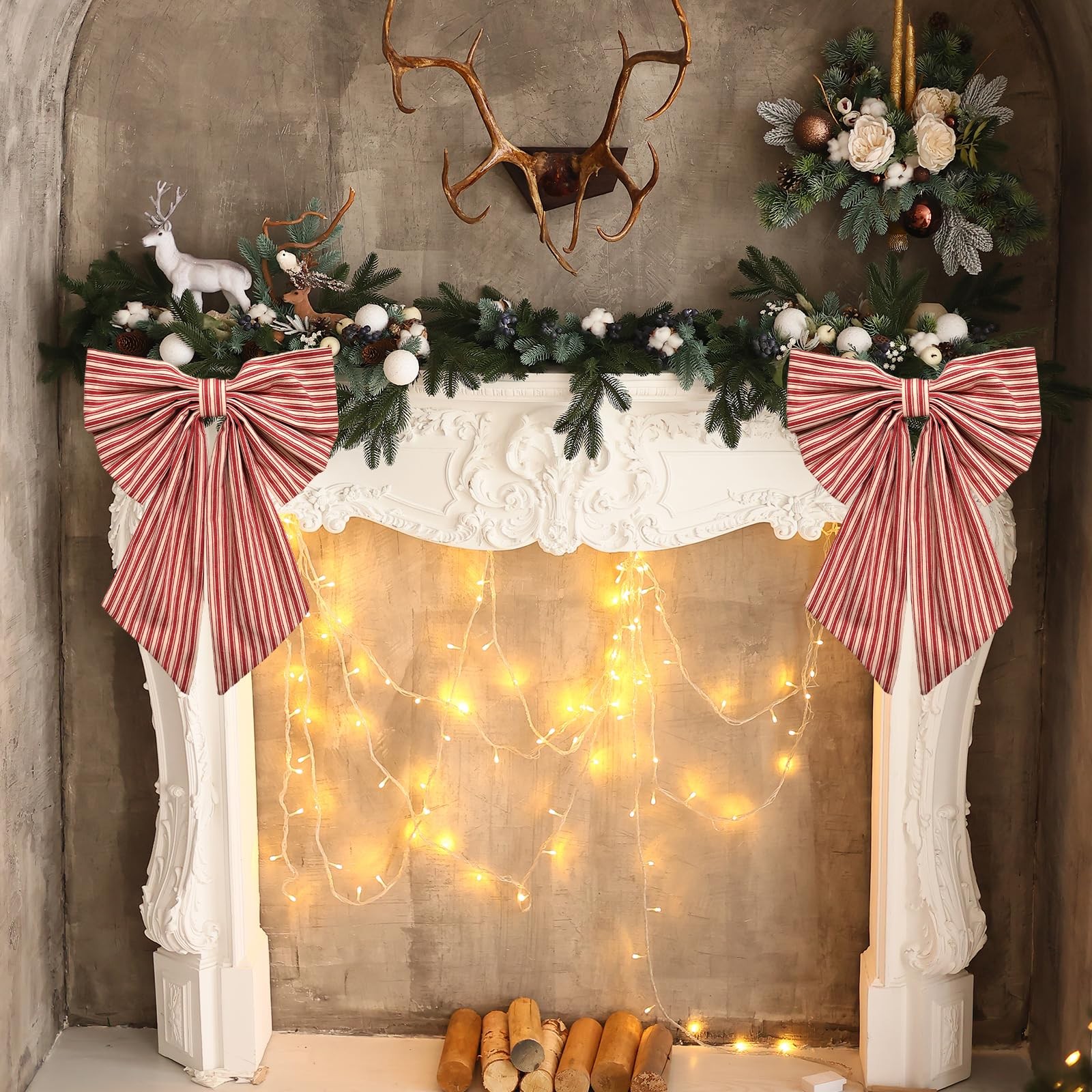 Christmas Wreath Bows for Front Door, Festival Red Stripes Ribbon Sash Bows f…