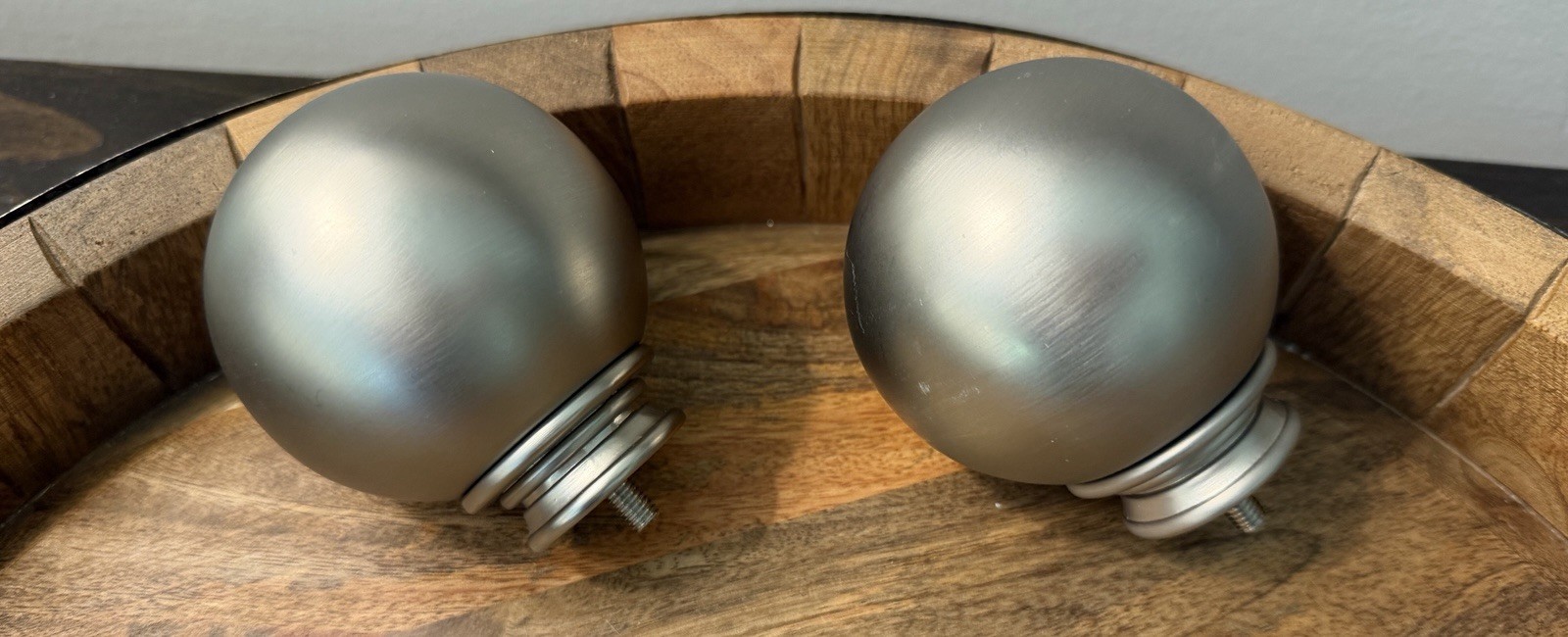 Set/2 POTTERY BARN Large Ball Finials 1.25” Diameter Pewter NEW OPEN BOX PB