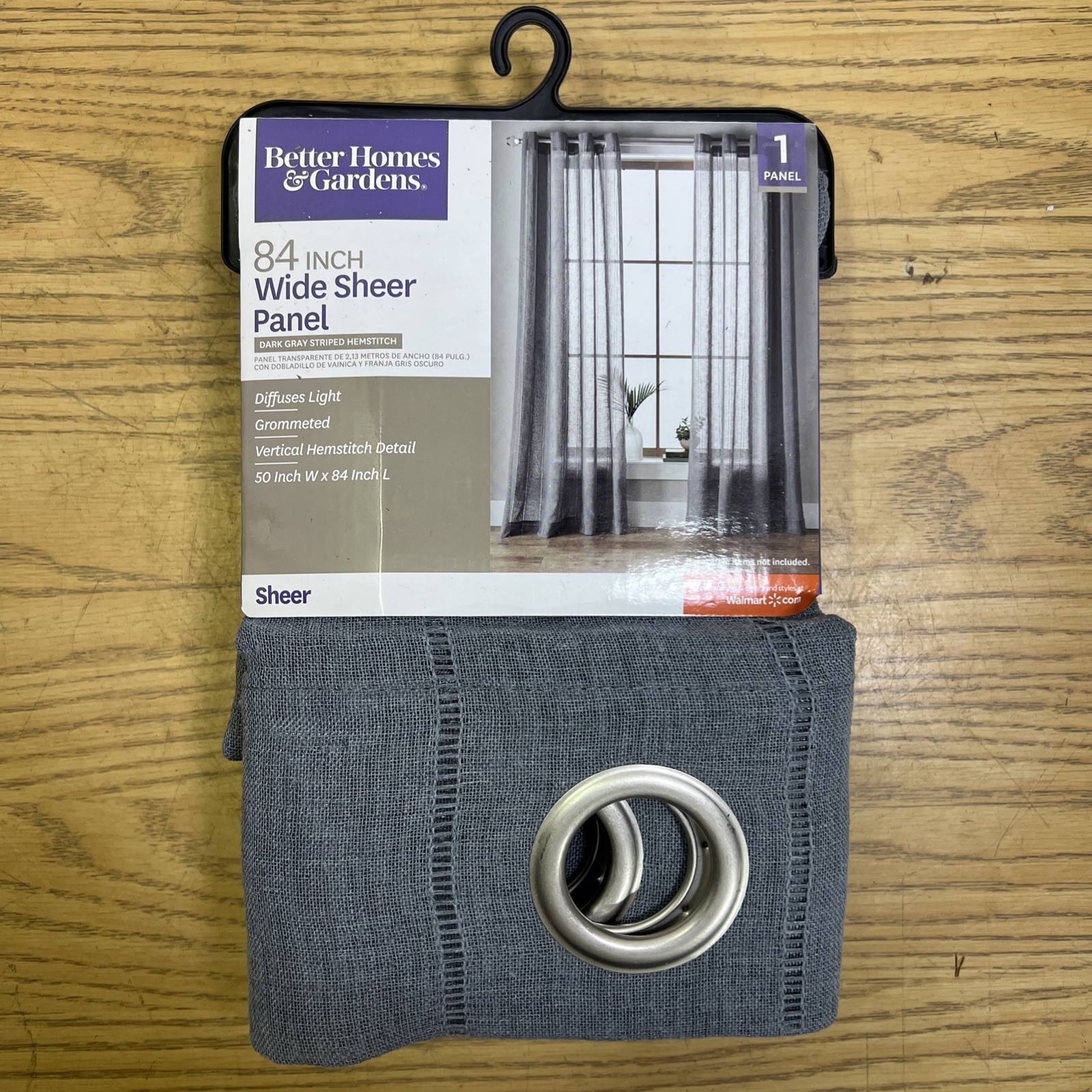 Better Home & Gardens 84 inch wide Sheer Panel Grey 50in W x 84in L Single panel