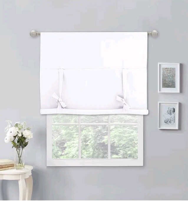 NICETOWN Thermal Insulated Pure White Tie Up Curtain for Light Blocking 40″x54″