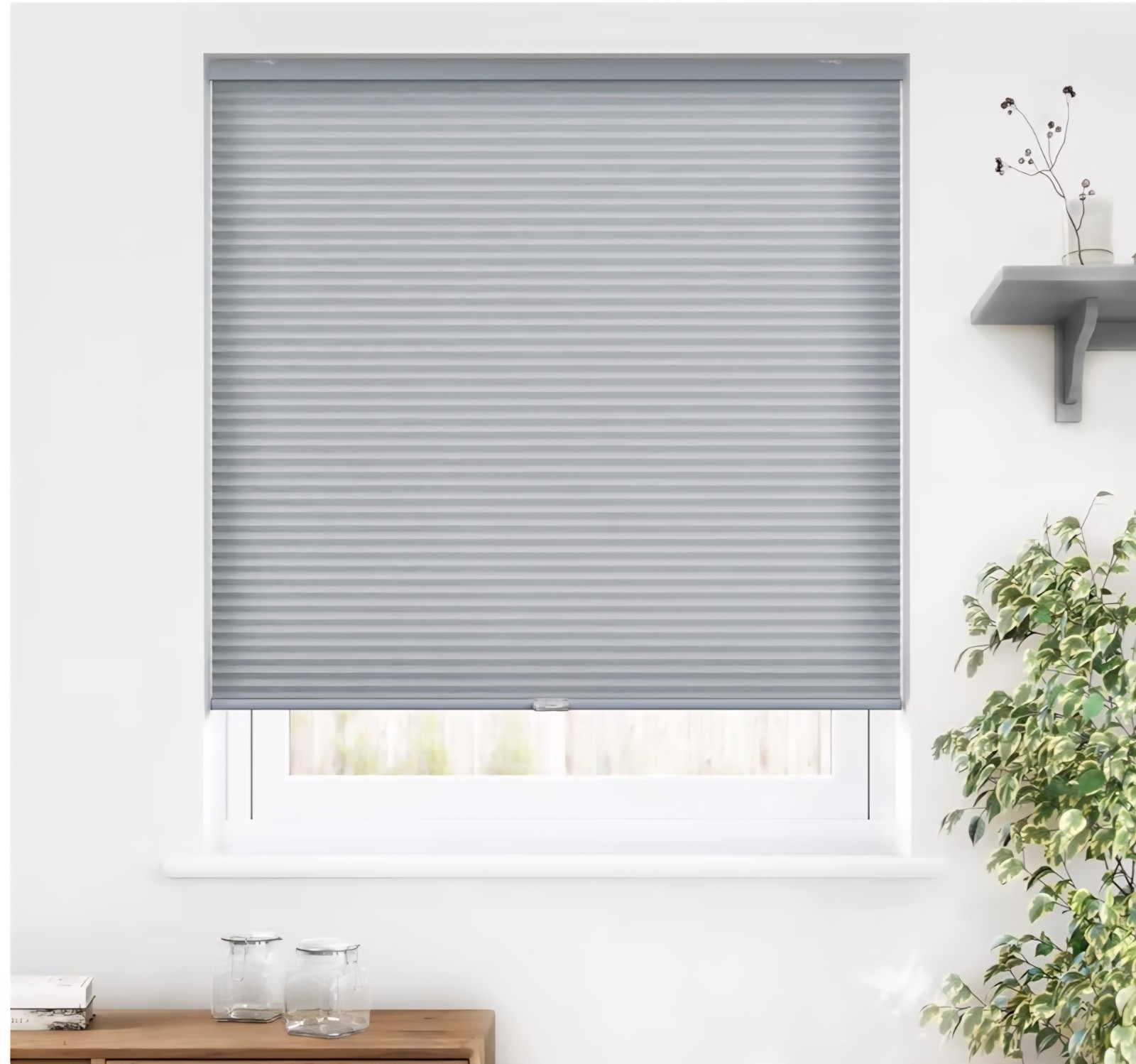 Cordless Cellular Shades Honeycomb Pleated 26” W x 48” H, Dark Gray