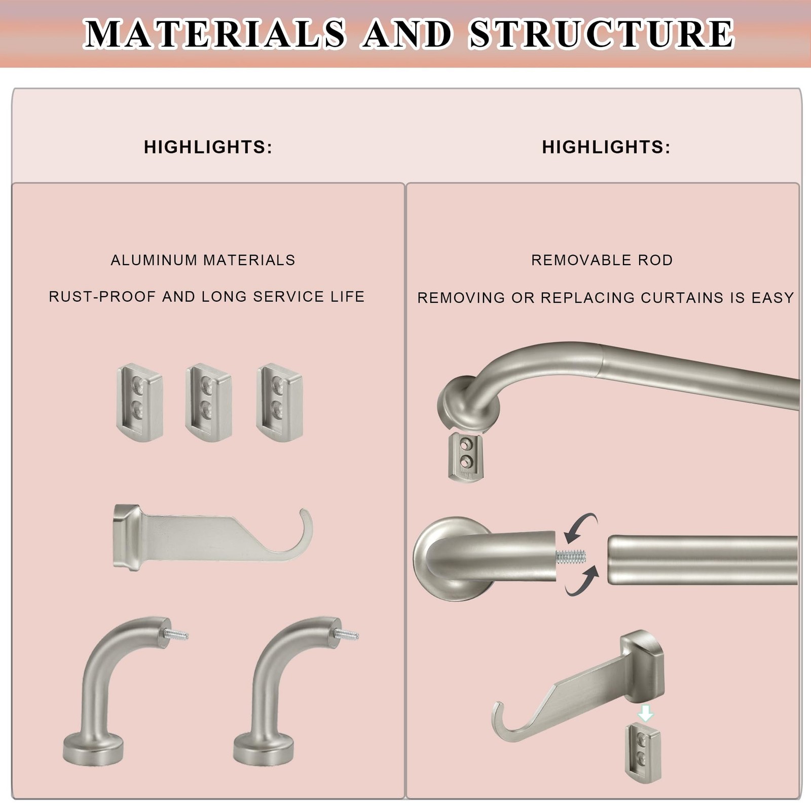 Lwiiom Brushed Nickel Curtain Rods Windows 66 120″,1 Inch Disc Wrap Around