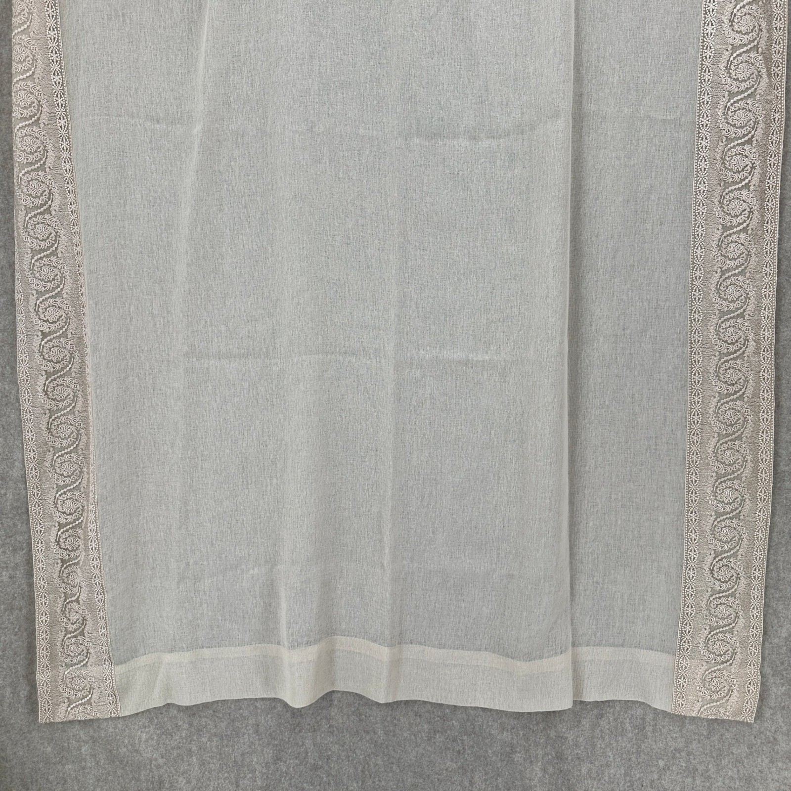 Chris Madden JCP Sheer Beige Lace Embroidered Curtain Panels Valance Set 41×83