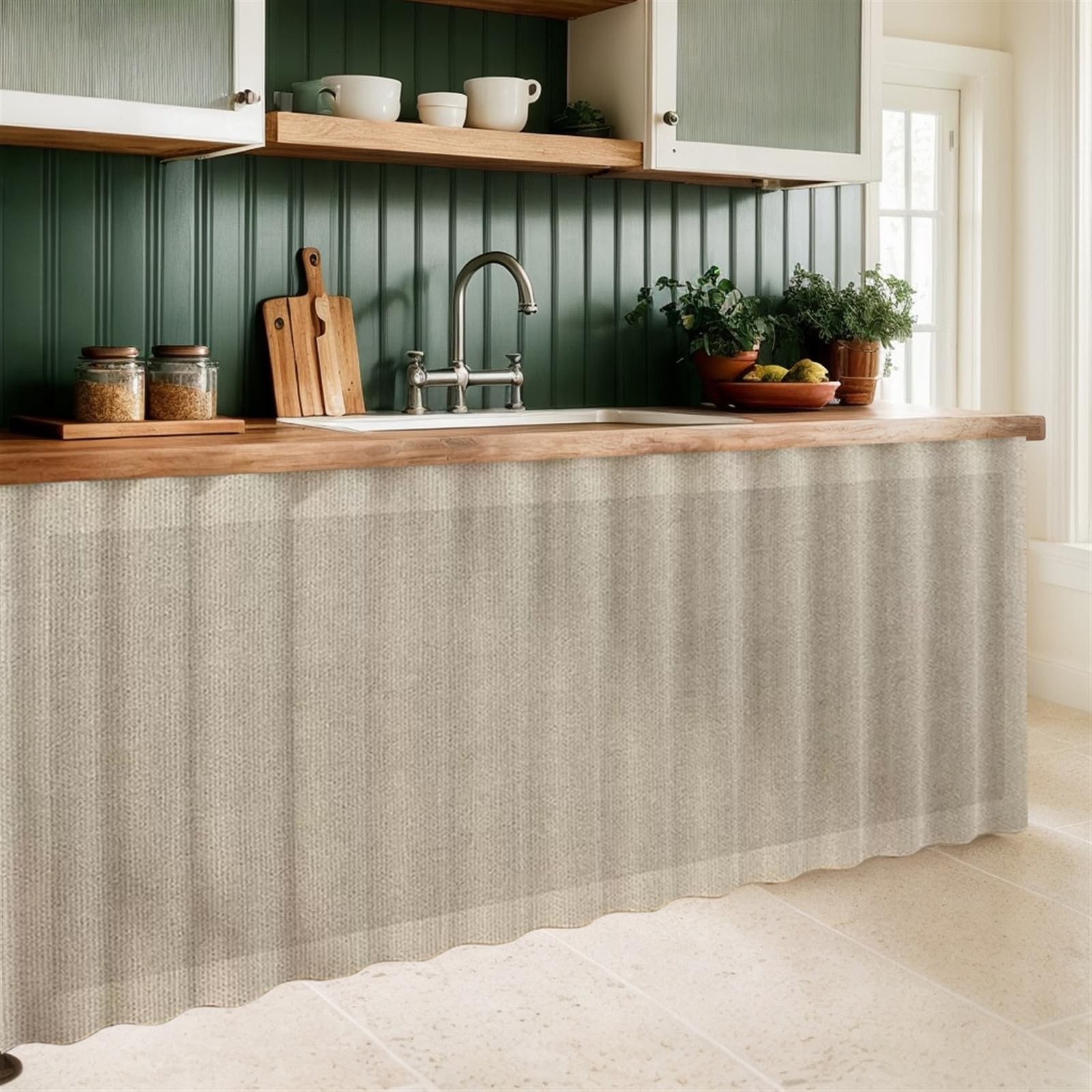 Cabinet Curtains for Kitchen, Dust Proof Curtain for Shelves Wall Panel Hangi…