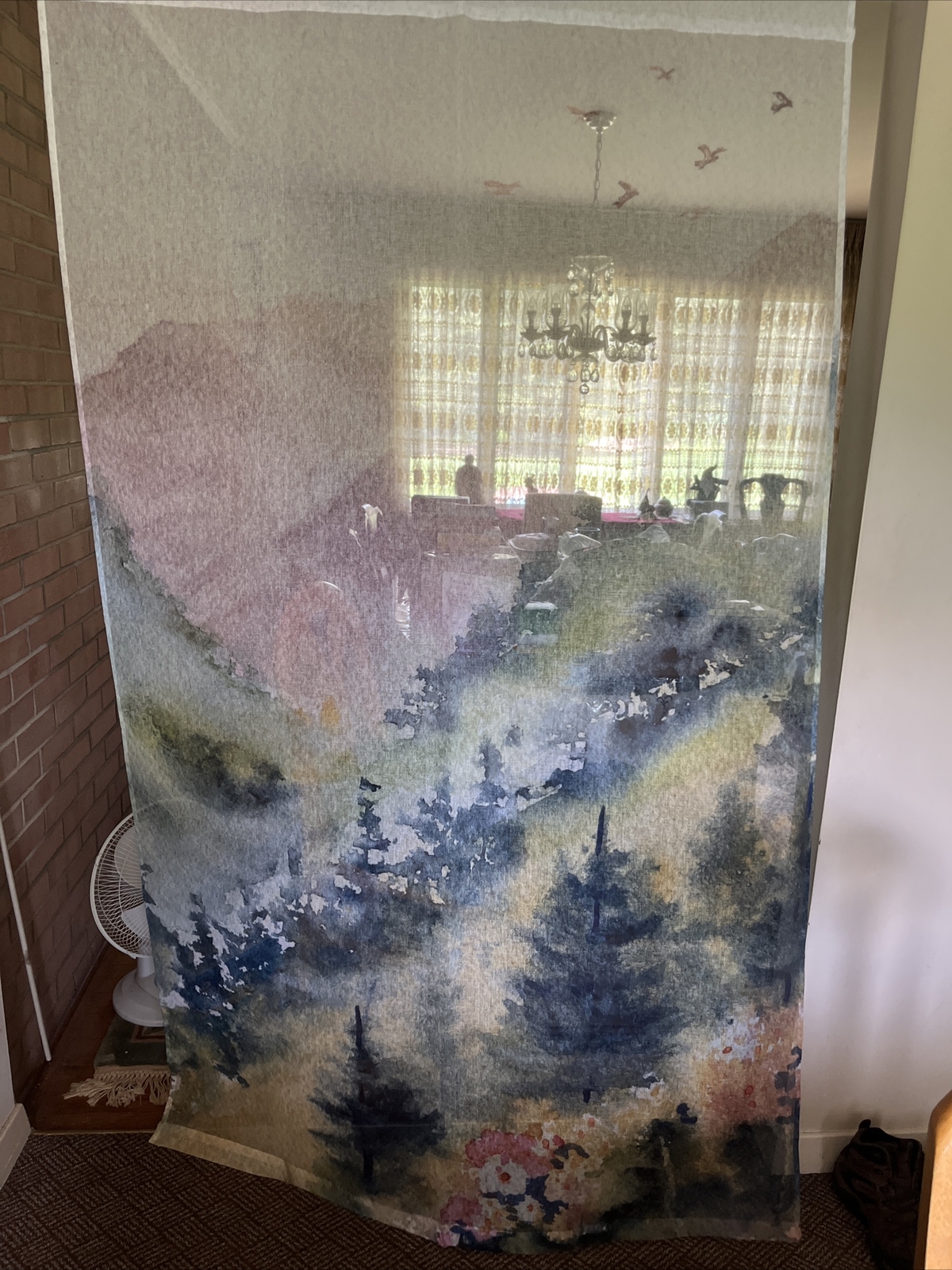 Society6 Sheer Abstract Art Sky Forest Birds Trees 82”x49” Curtain Drape NWOT