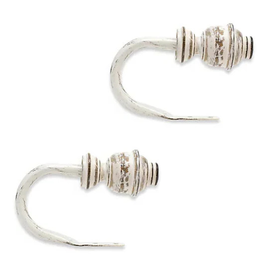 Farmhouse Natural Wood Rustic Distressed Ivory White Curtain Holdbacks Set of 2