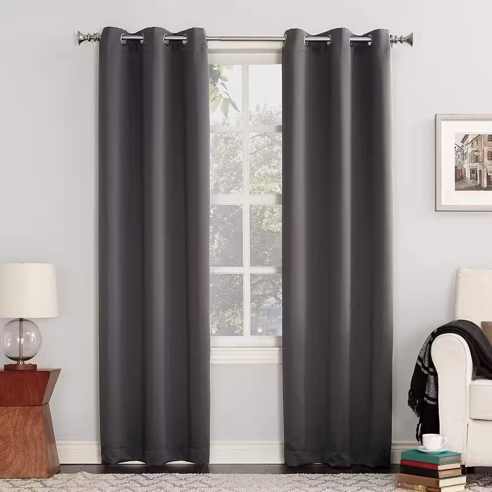 SUN ZERO 3-Pack Charcoal Woven Thermal Blackout Curtain – 40 in. W x 63 in. L