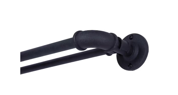 Sun Zero Bronn Industrial 66in-120in Matte Black Steel Double Curtain Rod
