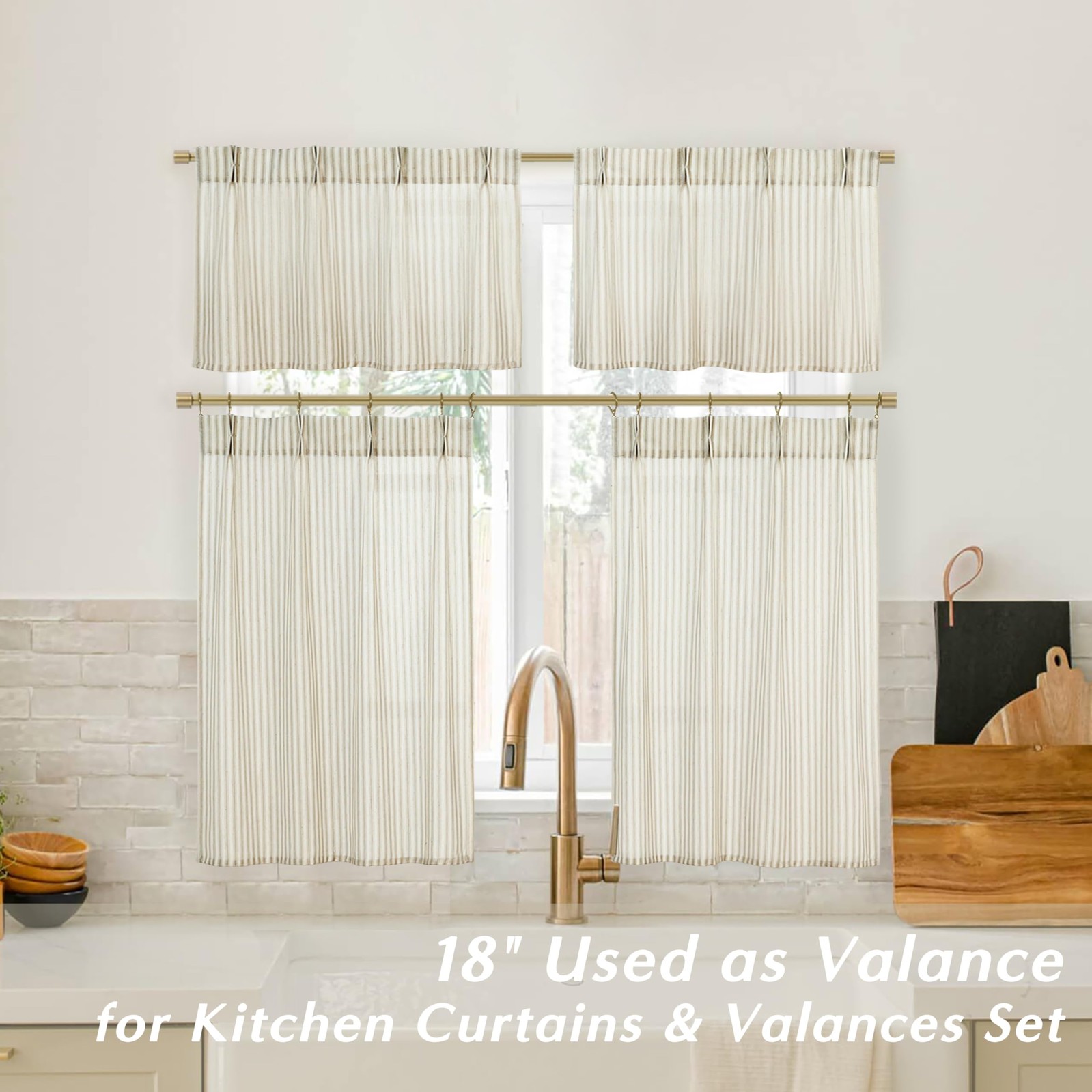 Kitchen Curtains 36 Inch Length for Cafe,Farmhouse Striped Country Style Line…