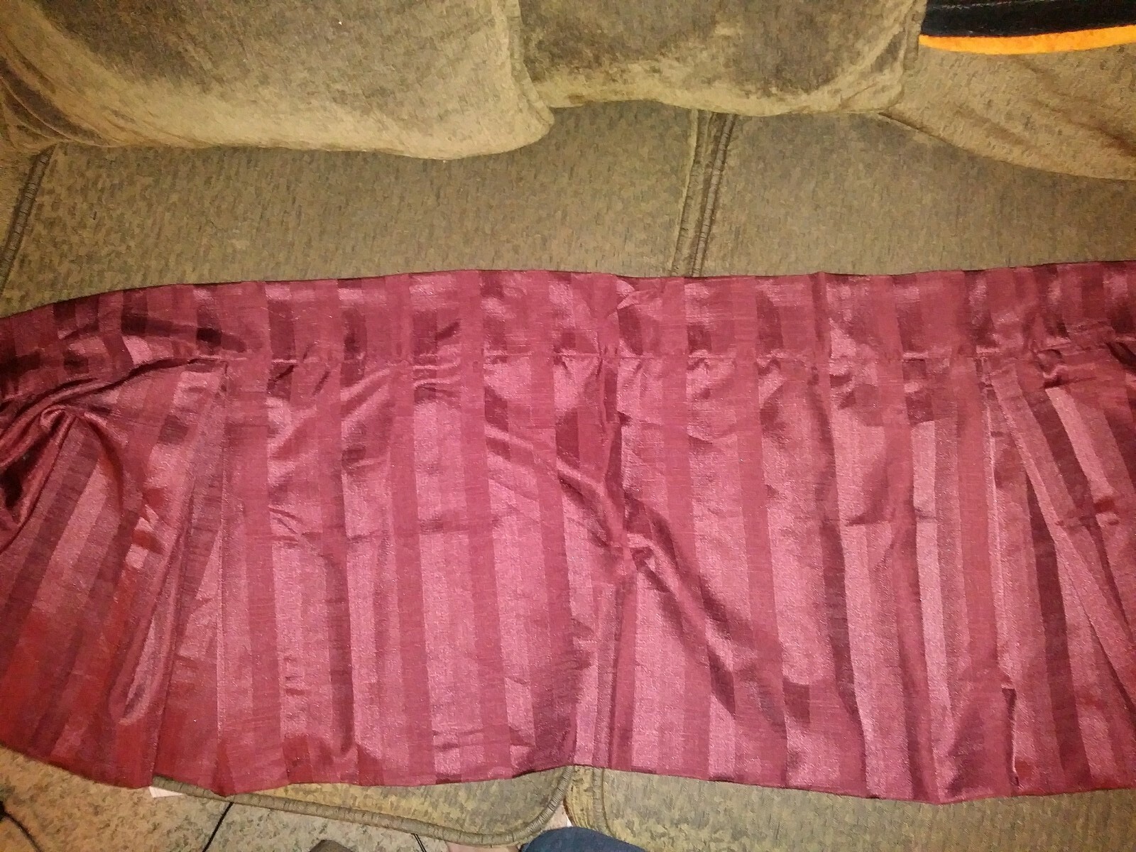 Chaps 17 x 52″ Window Valance topper wine burgundy sateen stripe topper pleated