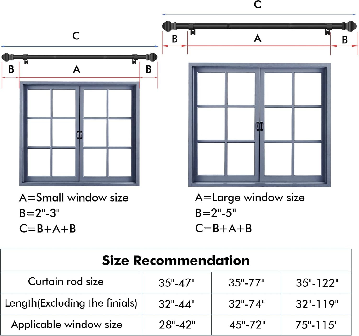 Curtain Rods for Windows 2 Pack 36-48 inch, 5/8 inch Matte Black Curtain Rod …