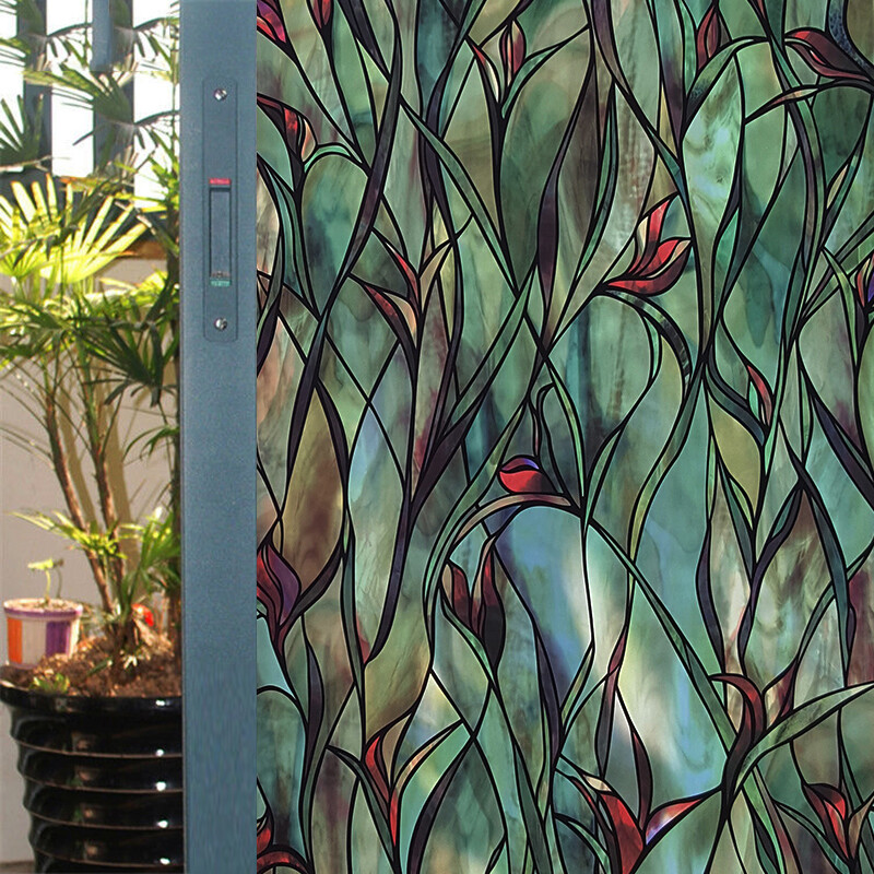 3D Orchid Stained Window Films Static Cling Glass Sticker Privacy Home Decor
